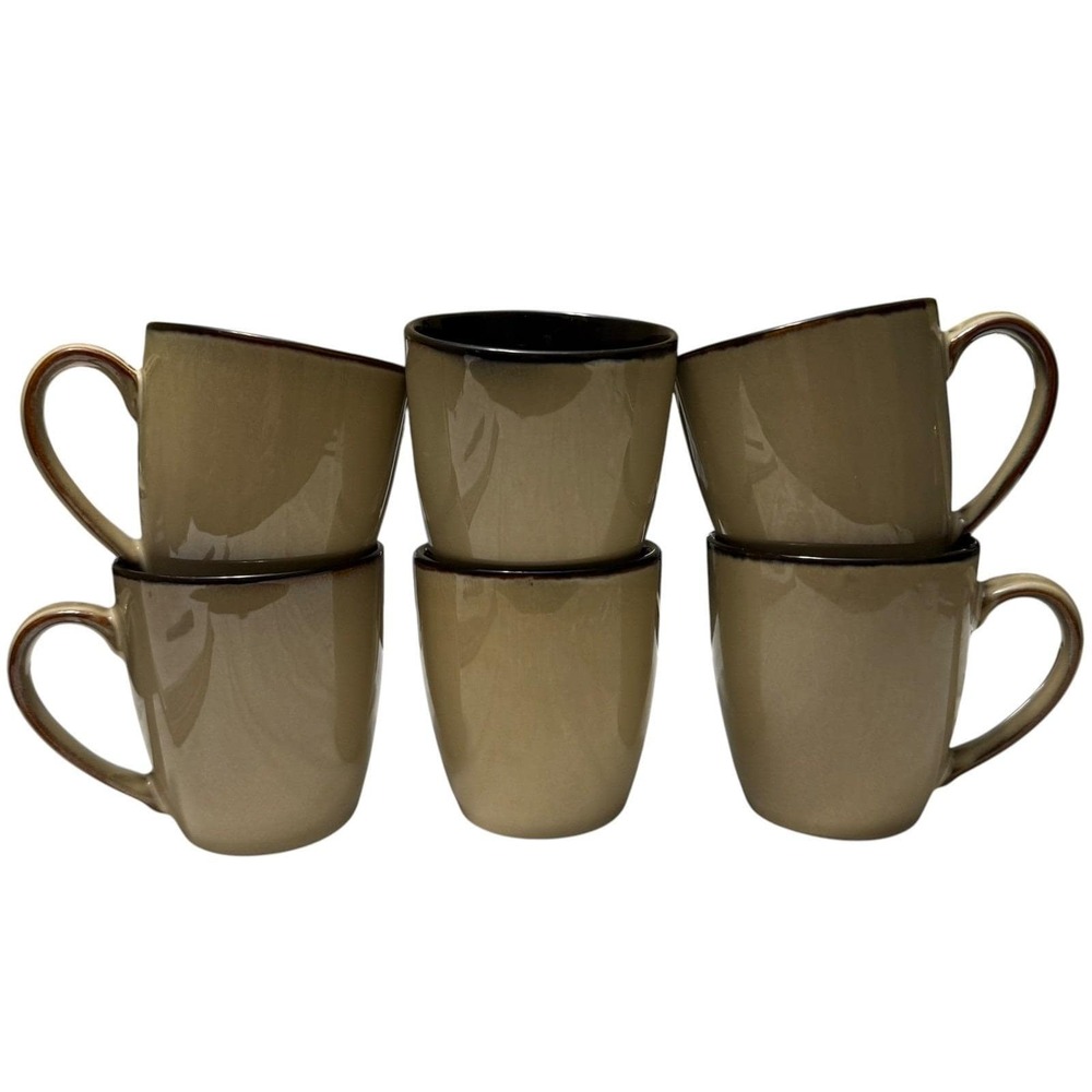 Pfaltzgraff Everyday Salerno Coffee Mugs Set of 6 Brown Stoneware 13 Oz Retired